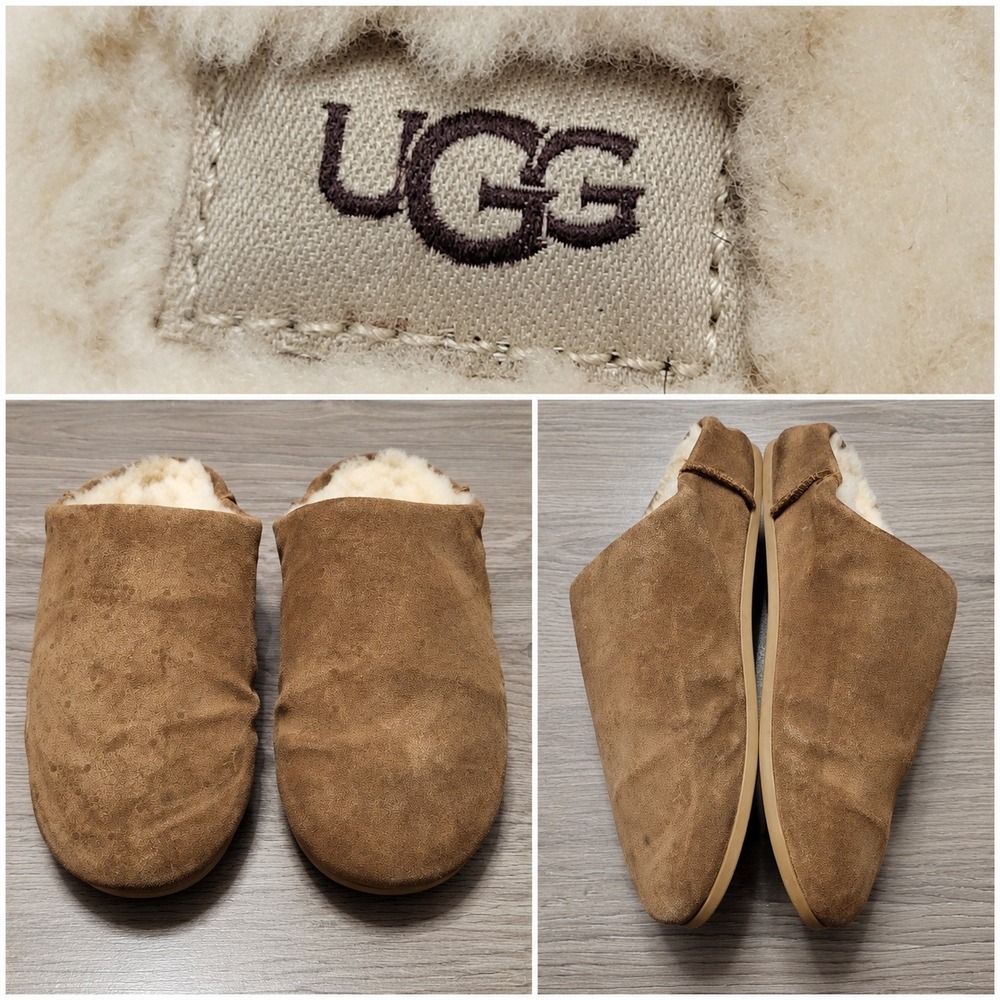 UGG Classic Suede Slippers Chestnut Brown Sherpa Lined Cozy Warm Winter Womens 7
